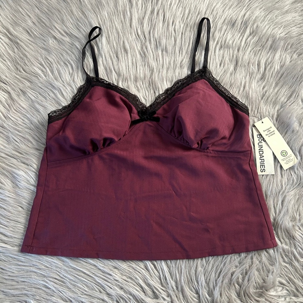 No Boundaries Lace Lined Tank Top Women Size Medium 8-10 Maroon Sleeveless Shirt
